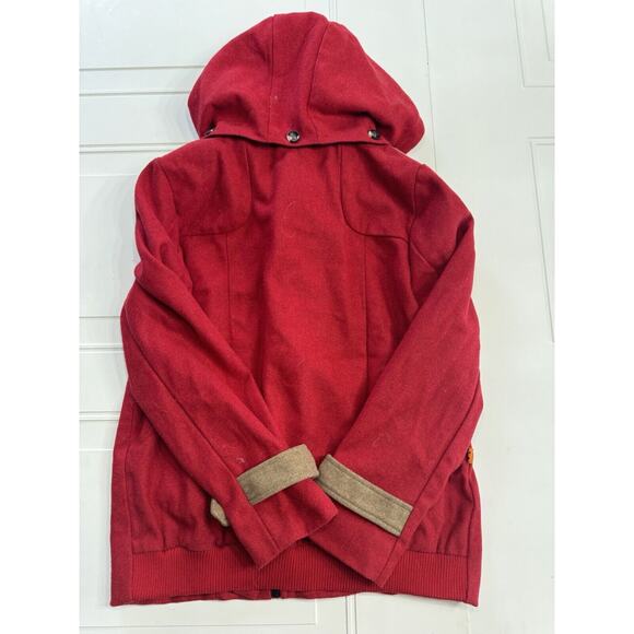 Titis Peaoat Women's Red Tan Coat Zip Hook Loop Closure Size Medium M - Picture 5 of 5